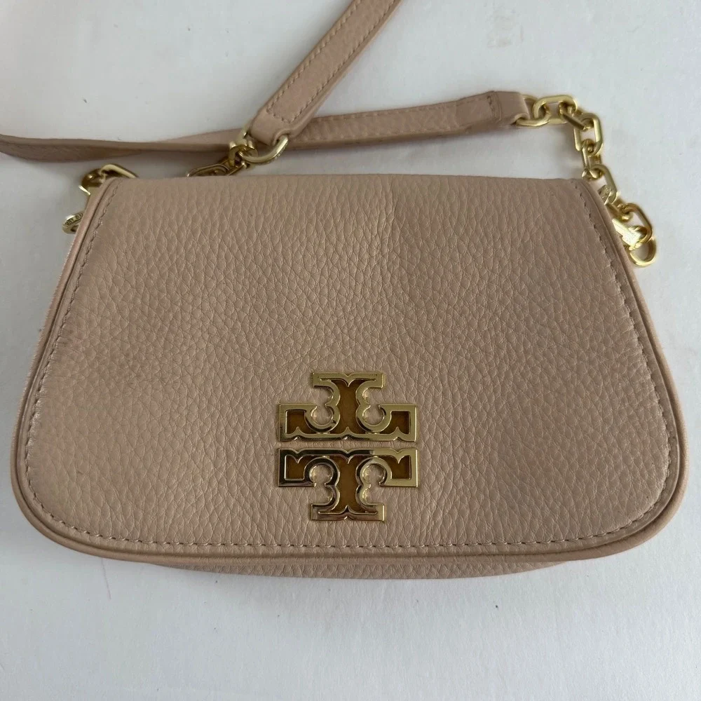 Tory Burch Britten Mini Crossbody Bag Blush Pink Pebbled Leather Gold Chain